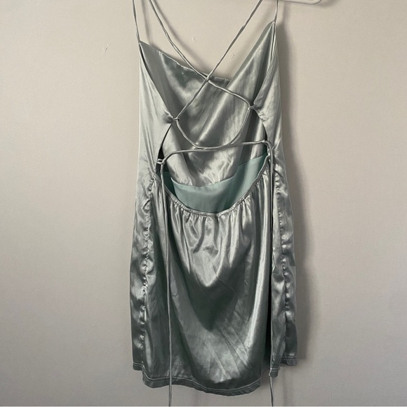 Fashion Nova Baddie Silver Blue Ruched Strap Up Back Mini Bodycon Dress Size XL - Picture 2 of 6